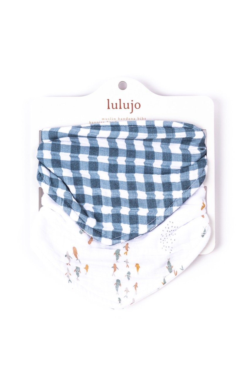 Gingham and fish bib set | ROOLEE