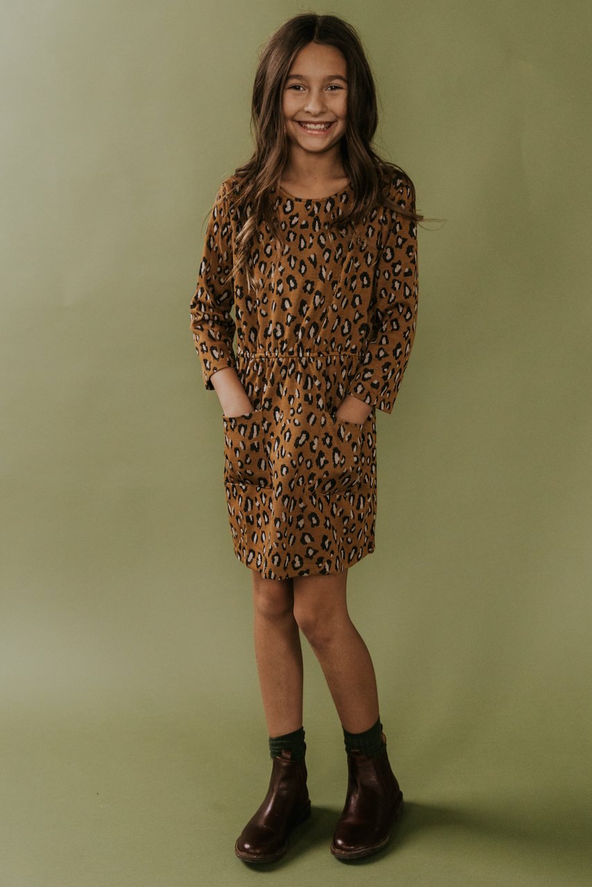 Kids cheetah print long sleeve dress | ROOLEE