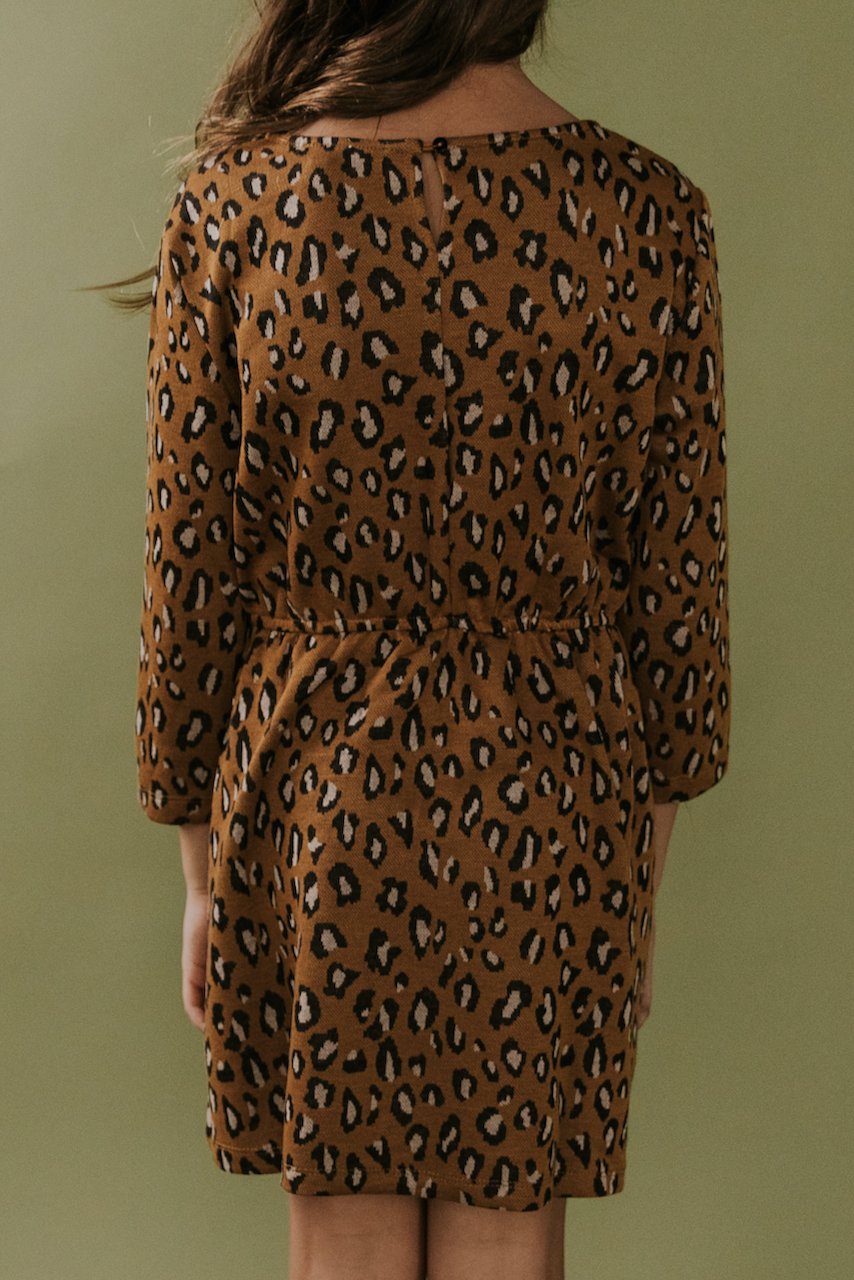 Kids cheetah print long sleeve dress | ROOLEE