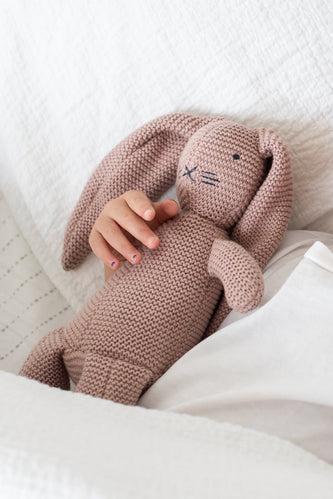 Mauve knit bunny stuffed baby toy | ROOLEE