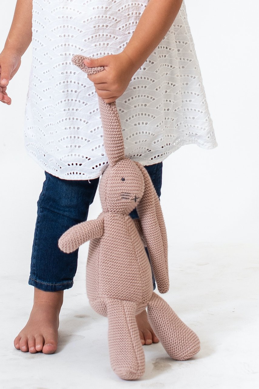 Mauve knit bunny stuffed baby toy | ROOLEE