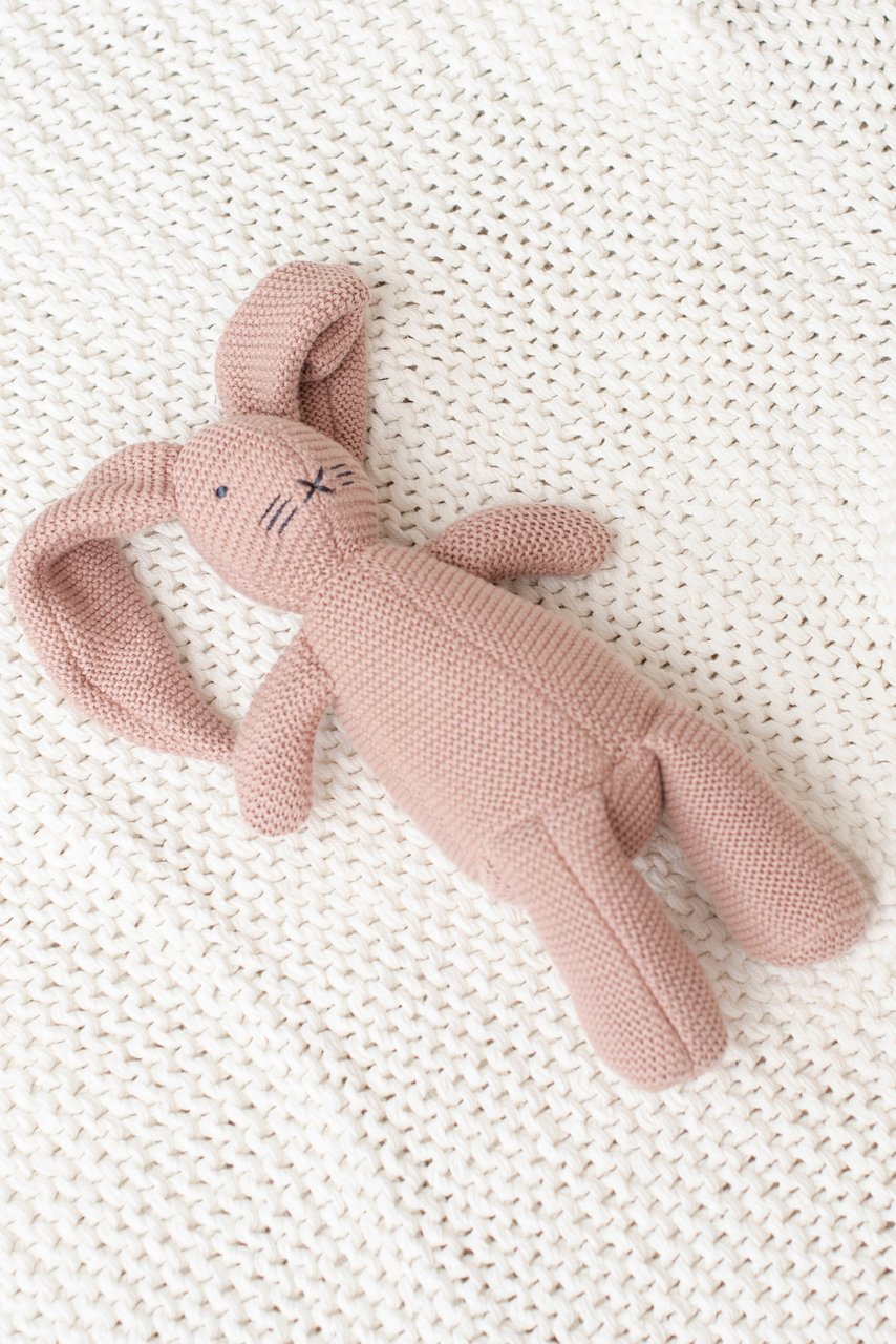 Mauve knit bunny stuffed baby toy | ROOLEE