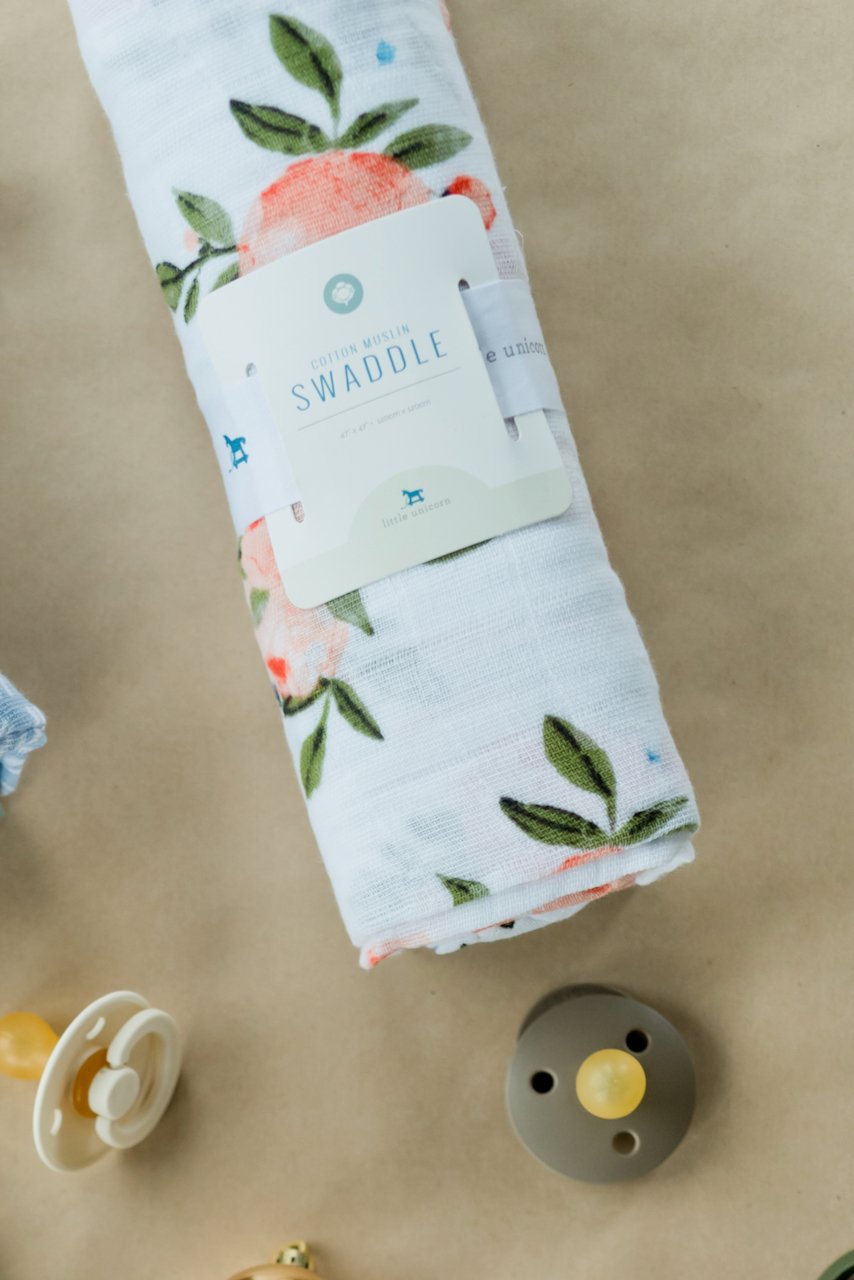 Pink roses baby muslin swaddle | ROOLEE