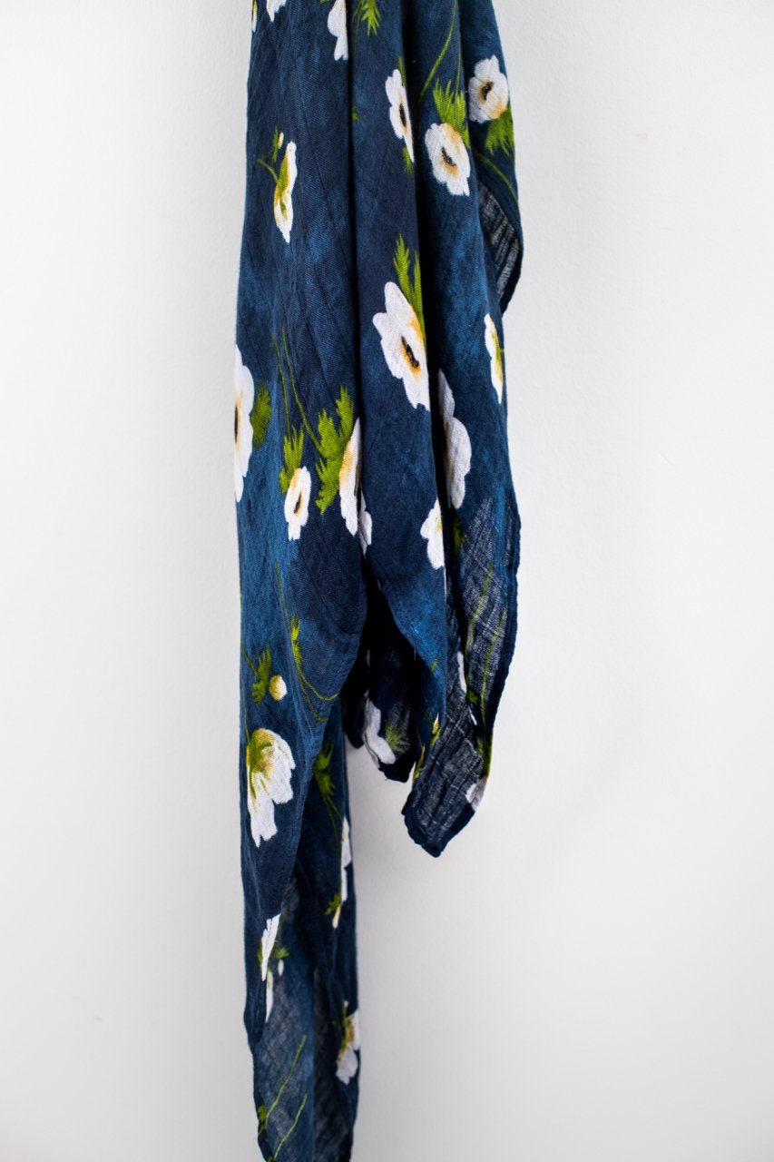 Cozy Blue Floral Swaddle | ROOLEE