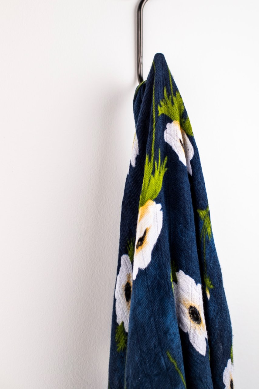 White and Blue Floral Swaddle | ROOLEE