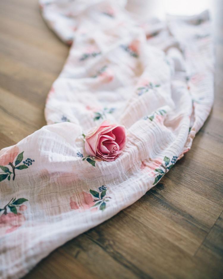 Pink roses baby muslin swaddle | ROOLEE